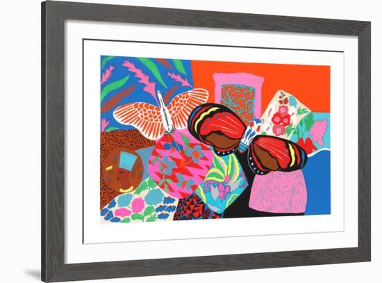 Untitled - Bird and Butterfly-Hunt Slonem-Framed Serigraph