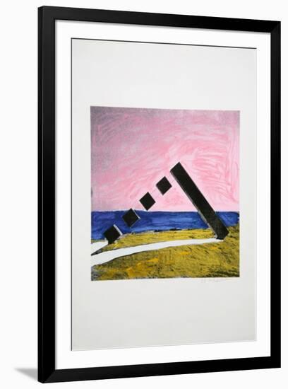 Untitled - Geometric Shapes and the Horizon-Menashe Kadishman-Framed Limited Edition