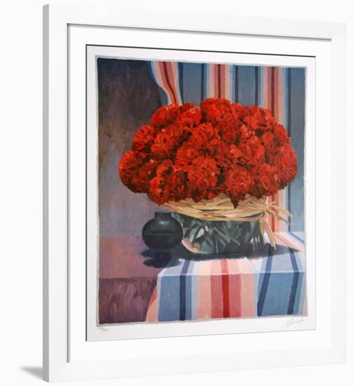 Untitled - Red Floral Arrangement II-Jennifer Carlton-Framed Collectable Print