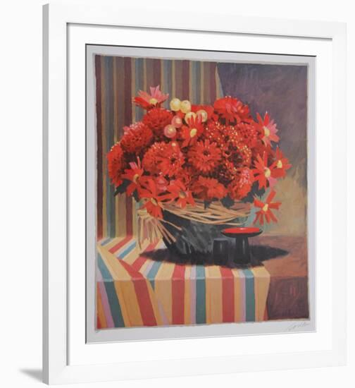 Untitled - Red Floral Arrangement-Jennifer Carlton-Framed Collectable Print