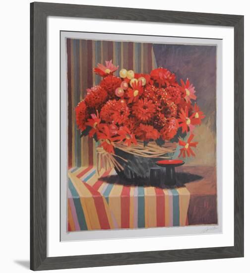 Untitled - Red Floral Arrangement-Jennifer Carlton-Framed Collectable Print