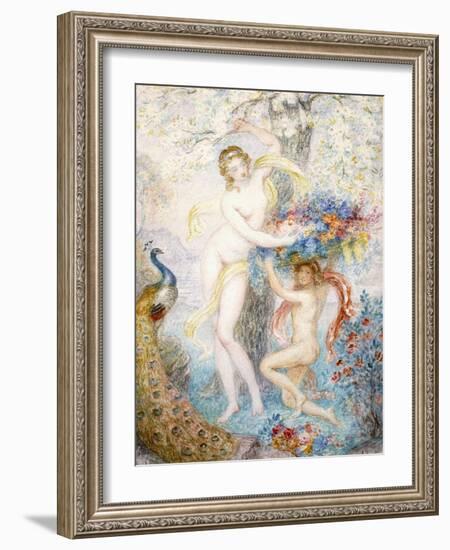 Untitled (Two Female Nudes under a Tree, with a Peacock), (W/C on Cream Wove Paper)-Armand Point-Framed Giclee Print