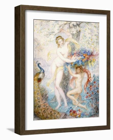 Untitled (Two Female Nudes under a Tree, with a Peacock), (W/C on Cream Wove Paper)-Armand Point-Framed Giclee Print