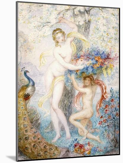 Untitled (Two Female Nudes under a Tree, with a Peacock), (W/C on Cream Wove Paper)-Armand Point-Mounted Giclee Print
