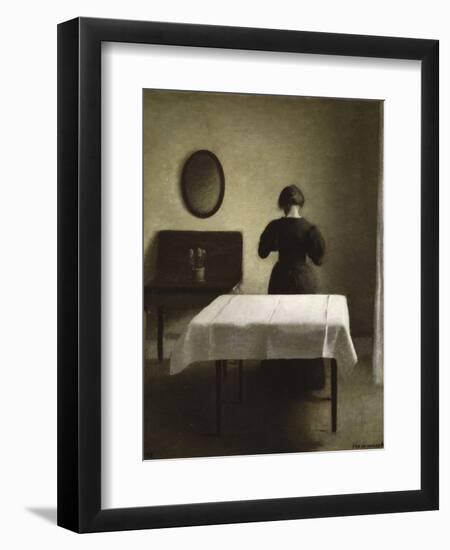 Untitled (Woman with Her Back Turned in a Dark Domestic Interior)-Vilhelm Hammershoi-Framed Giclee Print