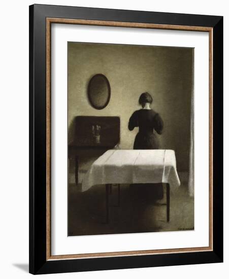 Untitled (Woman with Her Back Turned in a Dark Domestic Interior)-Vilhelm Hammershoi-Framed Giclee Print