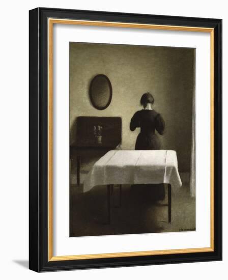 Untitled (Woman with Her Back Turned in a Dark Domestic Interior)-Vilhelm Hammershoi-Framed Giclee Print