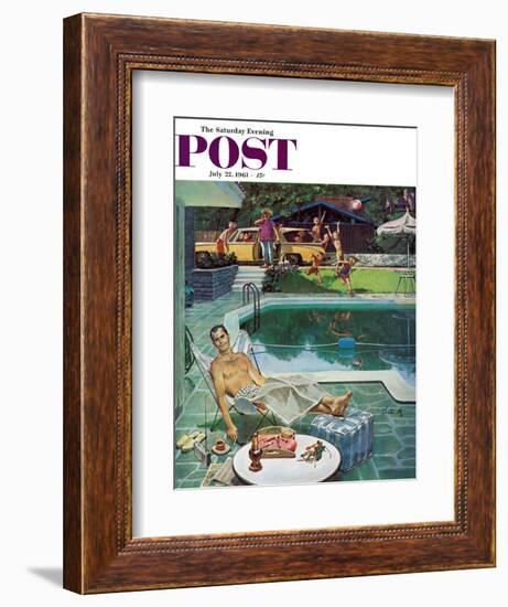 "Unwelcome Pool Guests," Saturday Evening Post Cover, July 22, 1961-Thornton Utz-Framed Giclee Print