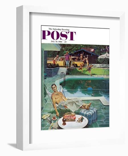 "Unwelcome Pool Guests," Saturday Evening Post Cover, July 22, 1961-Thornton Utz-Framed Giclee Print