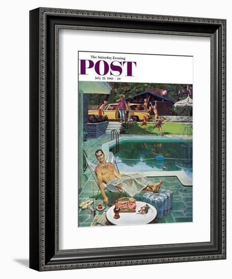 "Unwelcome Pool Guests," Saturday Evening Post Cover, July 22, 1961-Thornton Utz-Framed Giclee Print