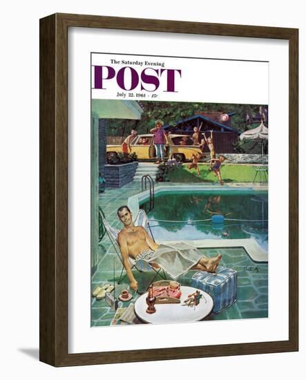 "Unwelcome Pool Guests," Saturday Evening Post Cover, July 22, 1961-Thornton Utz-Framed Giclee Print