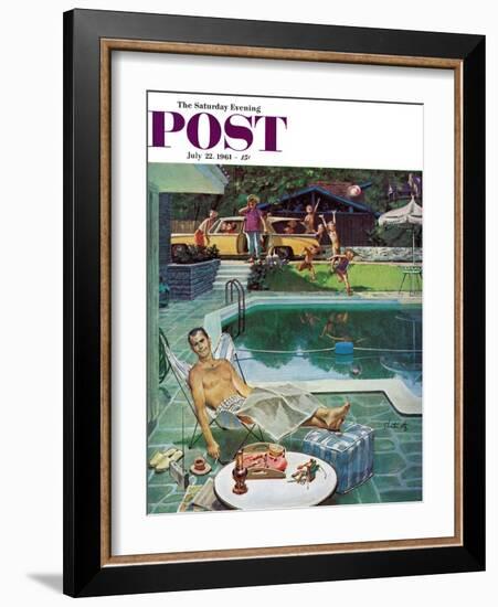 "Unwelcome Pool Guests," Saturday Evening Post Cover, July 22, 1961-Thornton Utz-Framed Giclee Print