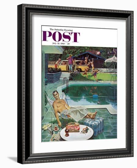 "Unwelcome Pool Guests," Saturday Evening Post Cover, July 22, 1961-Thornton Utz-Framed Giclee Print