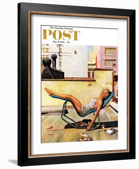 "Up On the Roof" Saturday Evening Post Cover, May 9, 1959-George Hughes-Framed Giclee Print