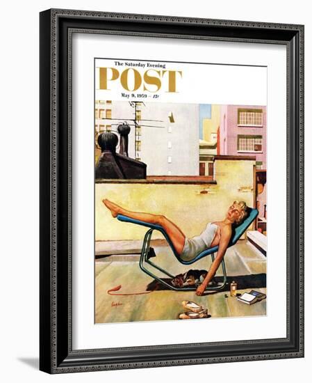 "Up On the Roof" Saturday Evening Post Cover, May 9, 1959-George Hughes-Framed Giclee Print