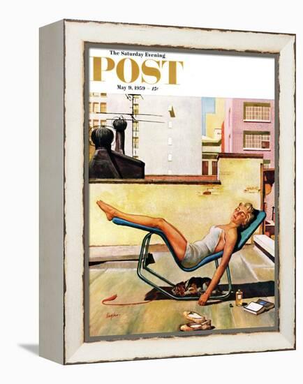 "Up On the Roof" Saturday Evening Post Cover, May 9, 1959-George Hughes-Framed Premier Image Canvas