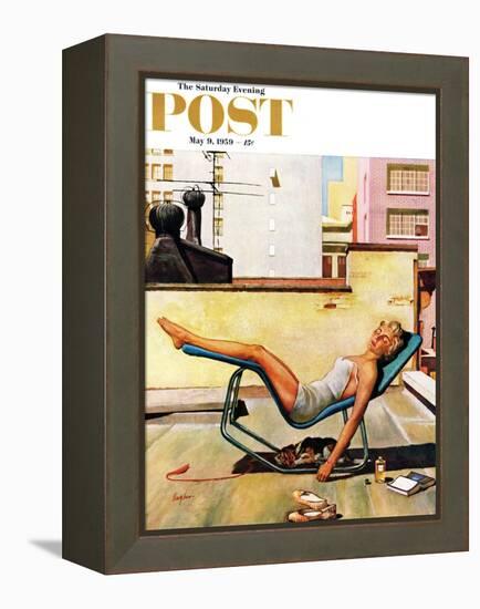 "Up On the Roof" Saturday Evening Post Cover, May 9, 1959-George Hughes-Framed Premier Image Canvas