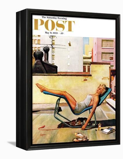 "Up On the Roof" Saturday Evening Post Cover, May 9, 1959-George Hughes-Framed Premier Image Canvas