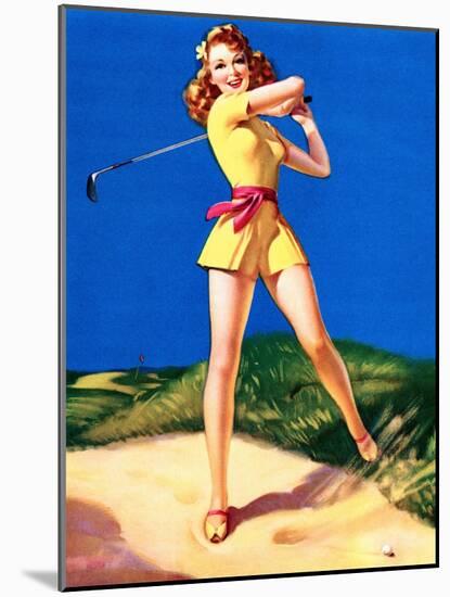 "Up to Par" Vintage Pin-Up-null-Mounted Art Print