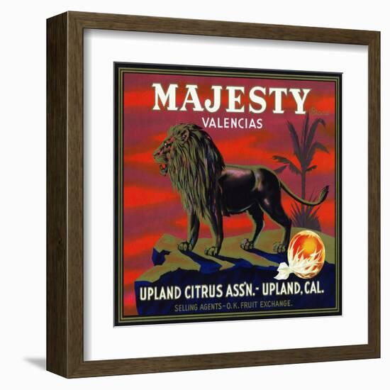 Upland, California, Majesty Brand Citrus Label-Lantern Press-Framed Art Print