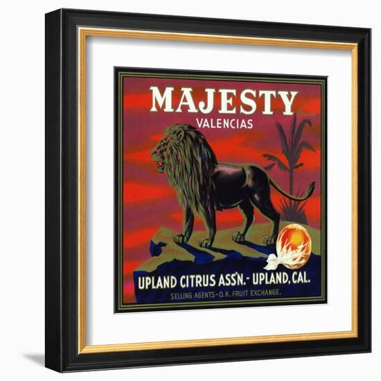 Upland, California, Majesty Brand Citrus Label-Lantern Press-Framed Art Print