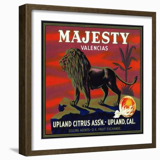 Upland, California, Majesty Brand Citrus Label-Lantern Press-Framed Art Print