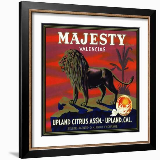 Upland, California, Majesty Brand Citrus Label-Lantern Press-Framed Art Print