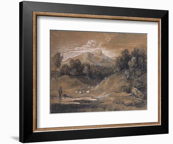 Upland Landscape with Shepherd, Sheep and Cattle, C.1783-Thomas Gainsborough-Framed Giclee Print