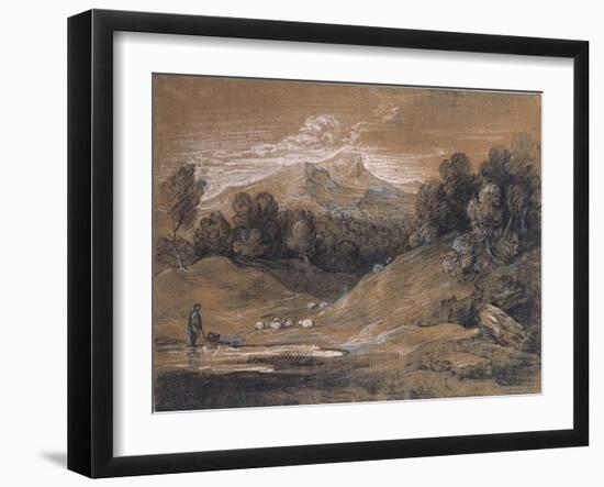 Upland Landscape with Shepherd, Sheep and Cattle, C.1783-Thomas Gainsborough-Framed Giclee Print