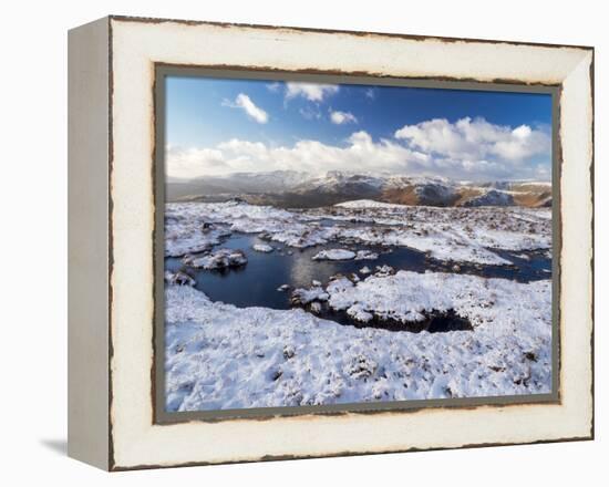 Upland peat bog on Fairfield fell covered in snow in winter, UK-Ashley Cooper-Framed Premier Image Canvas