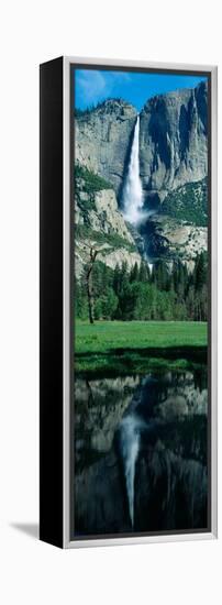 Upper and Lower Yosemite Falls and Reflection in Spring, California-null-Framed Stretched Canvas