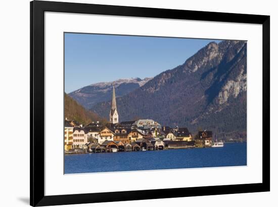 Upper Austria, Salzkamergut, Hallstatt, town view, dawn-Walter Bibikow-Framed Photographic Print