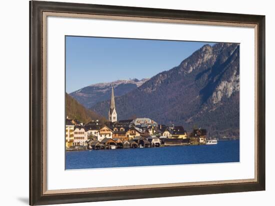 Upper Austria, Salzkamergut, Hallstatt, town view, dawn-Walter Bibikow-Framed Photographic Print