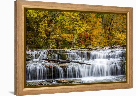 Upper Cataract Falls on Mill Creek in Autumn at Lieber Sra, Indiana-Chuck Haney-Framed Premier Image Canvas