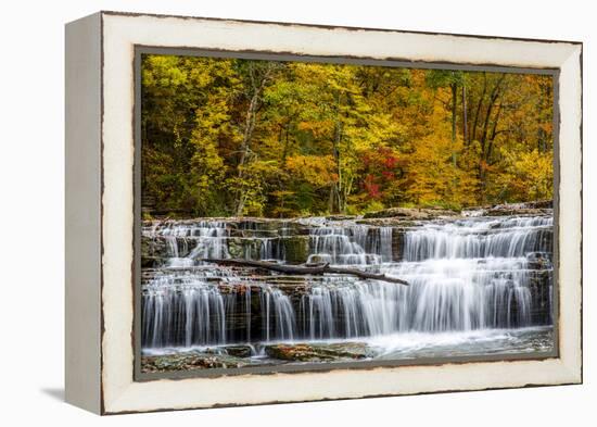 Upper Cataract Falls on Mill Creek in Autumn at Lieber Sra, Indiana-Chuck Haney-Framed Premier Image Canvas