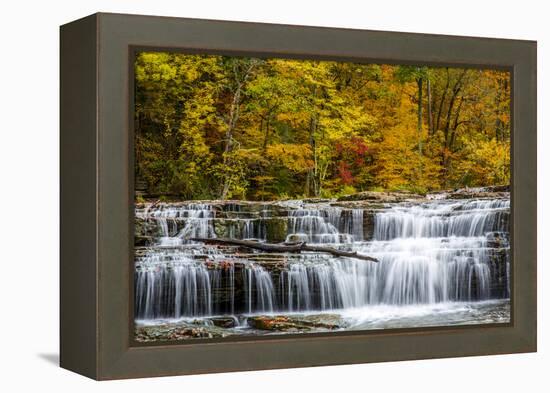 Upper Cataract Falls on Mill Creek in Autumn at Lieber Sra, Indiana-Chuck Haney-Framed Premier Image Canvas