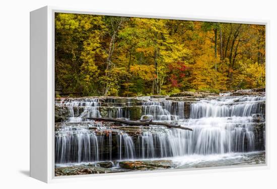 Upper Cataract Falls on Mill Creek in Autumn at Lieber Sra, Indiana-Chuck Haney-Framed Premier Image Canvas