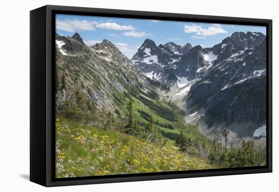 Upper Fisher Creek basin. Fisher Peak, Black Peak and Mount Arriva are in the distance, Washington-Alan Majchrowicz-Framed Premier Image Canvas