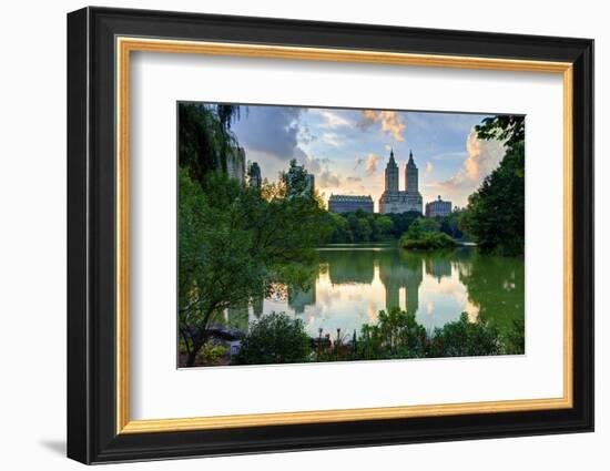 Upper West Side Skyline from Central Park Lake in New York City.-Sean Pavone-Framed Photographic Print