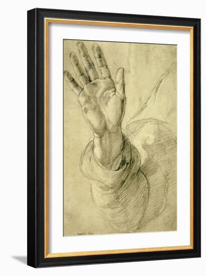 Upraised Right Hand, with Palm Facing Outward: Study for Saint Peter, 1518-20-Raphael-Framed Giclee Print