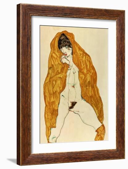 Upright Nude with Spread Legs and Yellow-Brown Shawl, 1914-Egon Schiele-Framed Giclee Print