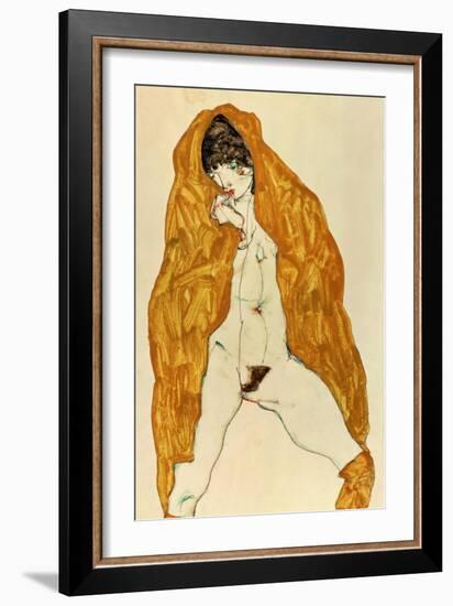 Upright Nude with Spread Legs and Yellow-Brown Shawl, 1914-Egon Schiele-Framed Giclee Print