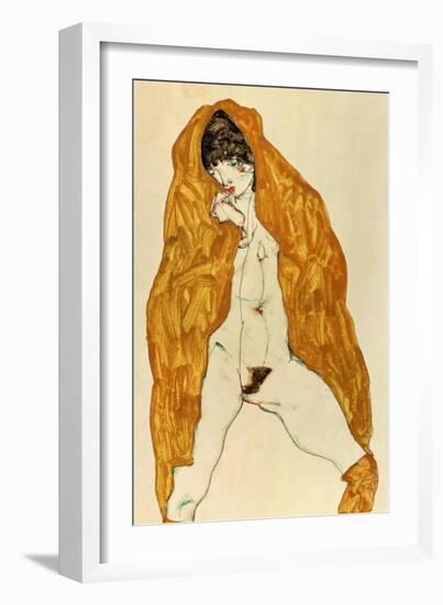 Upright Nude with Spread Legs and Yellow-Brown Shawl, 1914-Egon Schiele-Framed Giclee Print