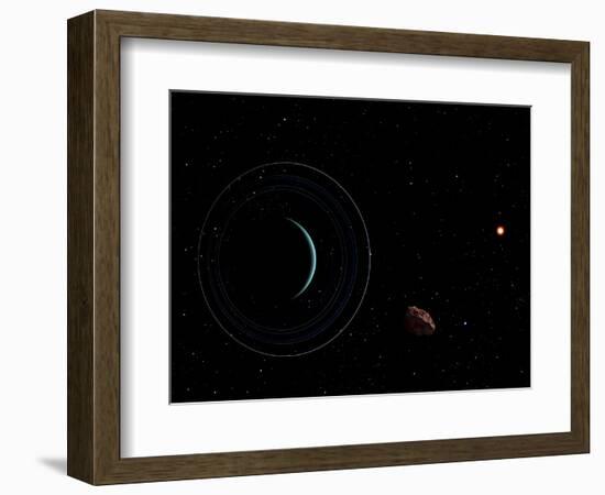 Uranus and Most of its Nine Major Rings Along with the Distant Sun and an Inner Satellite-null-Framed Photographic Print