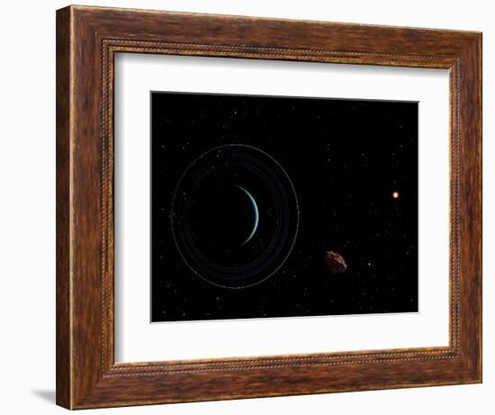 Uranus and Most of its Nine Major Rings Along with the Distant Sun and an Inner Satellite-null-Framed Photographic Print