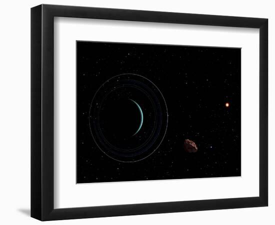 Uranus and Most of its Nine Major Rings Along with the Distant Sun and an Inner Satellite-null-Framed Photographic Print