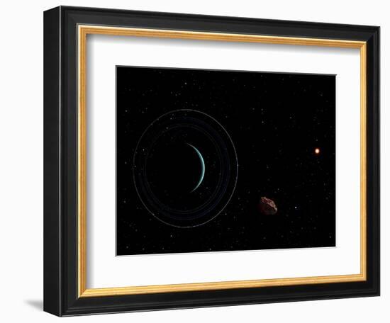 Uranus and Most of its Nine Major Rings Along with the Distant Sun and an Inner Satellite-null-Framed Photographic Print