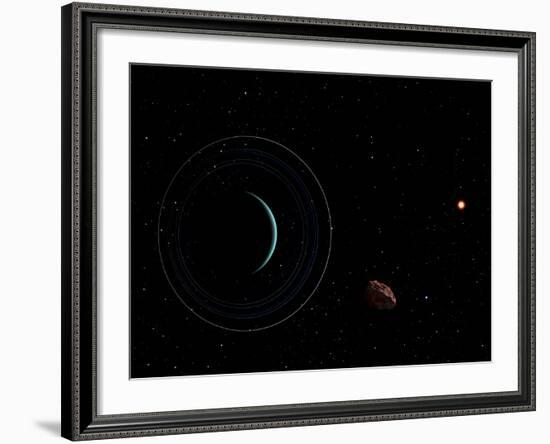 Uranus and Most of its Nine Major Rings Along with the Distant Sun and an Inner Satellite-null-Framed Photographic Print