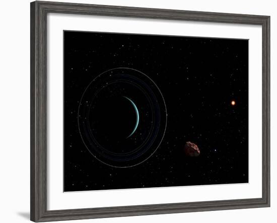 Uranus and Most of its Nine Major Rings Along with the Distant Sun and an Inner Satellite-null-Framed Photographic Print