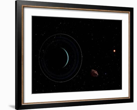 Uranus and Most of its Nine Major Rings Along with the Distant Sun and an Inner Satellite-null-Framed Photographic Print